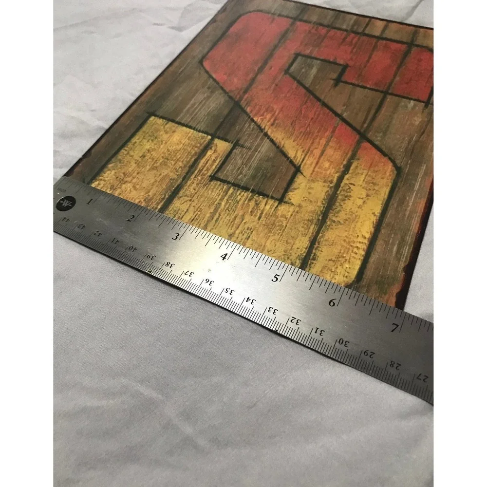 Rustic Metal Letter S Wall Sign Vintage Wood Plank Style‎ Tin Plaque 8x11.5